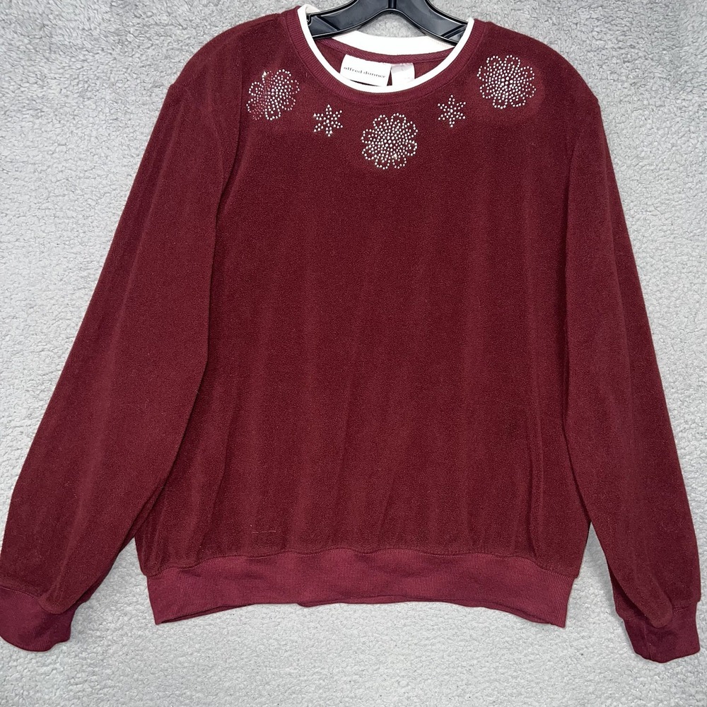 Alfred Dunner Sweater Women's Sz L Red Embroidered Rhinestone Snowflake Pullover